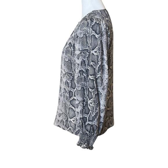 Rebecca Taylor 100% Silk Blouse Snake Python Print Grey Black 4 Women Top V Neck - Picture 5 of 12